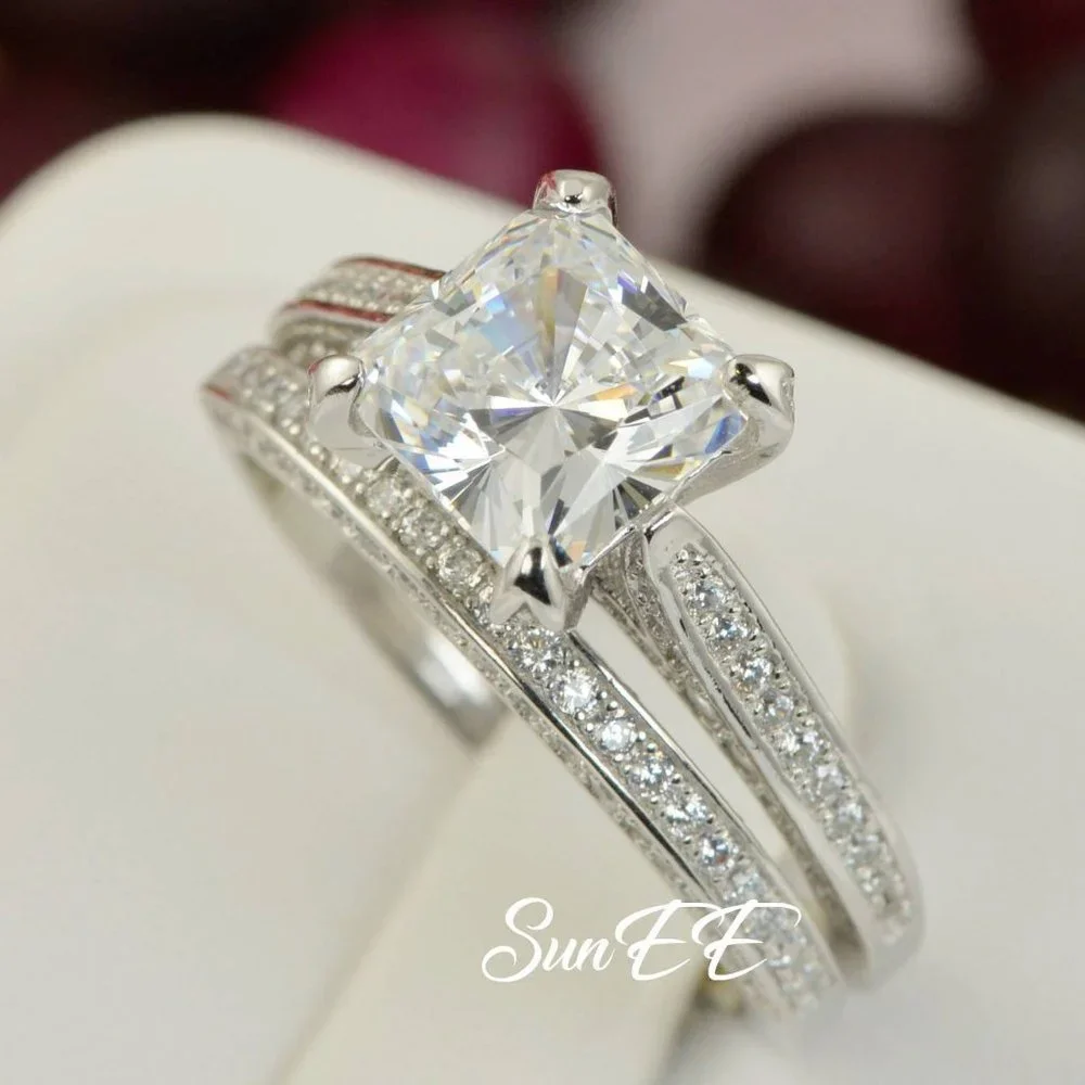 NEW 925 STERLING SILVER PRINCESS CUT ENGAGEMENTWEDDING DIAMOND RING - Picture 4 of 8